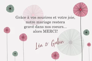 carte de remerciement mariage sur mesure