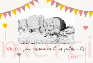 carte de remerciement naissance sur mesure et personnalisé